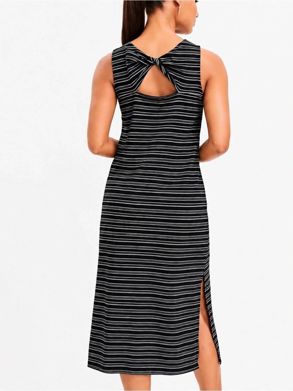 Loft Stripe Sleeveless Midi Dress Back Keyhole Twist NWT Medium Petite Basic
